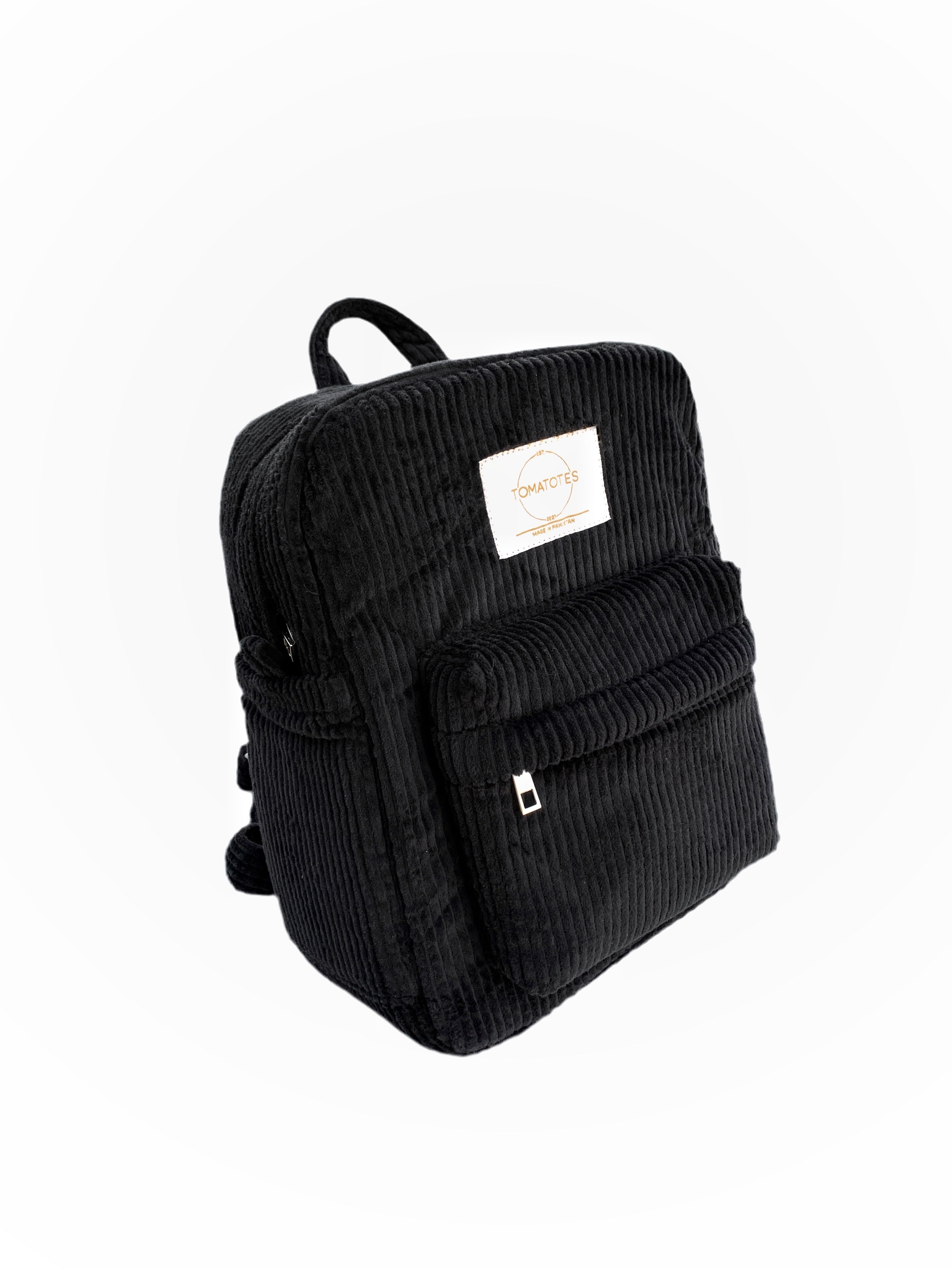 black corduroy mini backpack Black Corduroy Mini BackPack – tomatotes.co