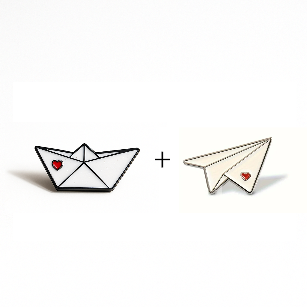 Paper Boat w Heart Enamel Pin