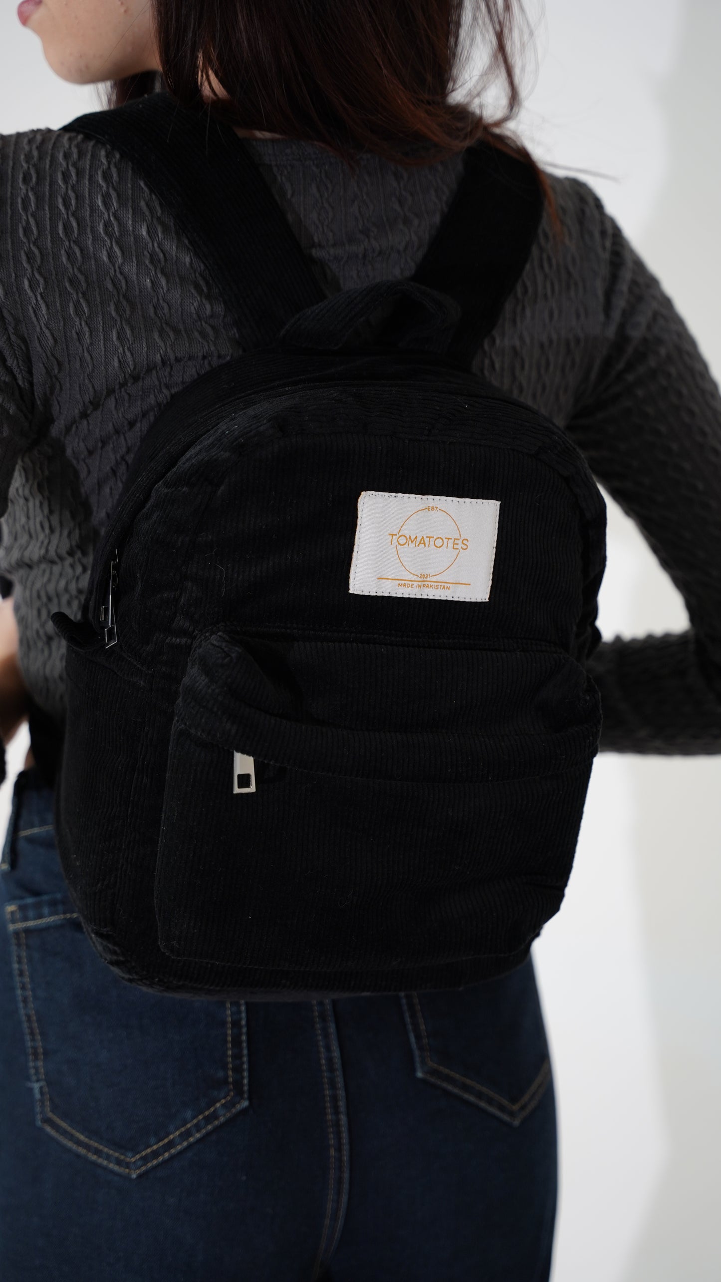 Black Corduroy Mini BackPack