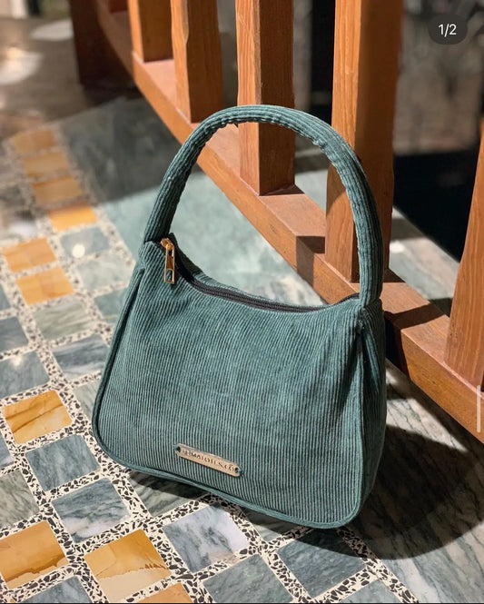 Deep Cyan Corduroy Shoulder Bag tomatotes.co