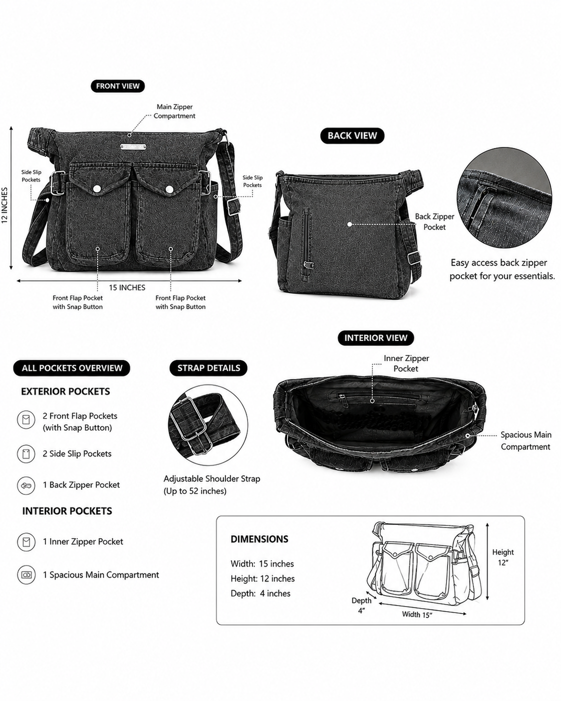 Sky - Black Stonewashed Crossbody