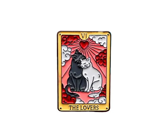 Pin with 'The Lovers' tarot card design